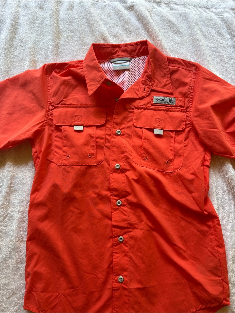 Columbia Bright Orange Short-Sleeve Outdoor Button-Up Shirt